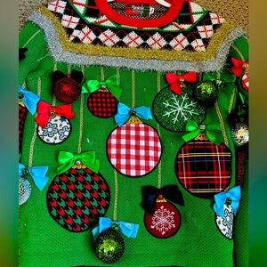 Spencer’s Workshop Ugly Christmas Sweater 3D Ornaments & Bows Holiday Party